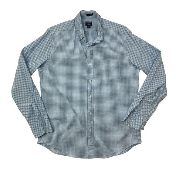 J Crew Shirt Mens M Medium Blue White Flex Washed Classic Check Button Down - Picture 1 of 11